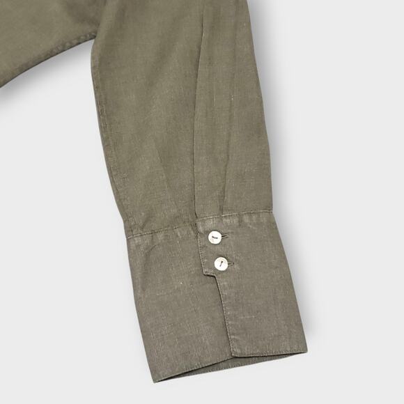 Chico's Dark Green 100% Linen Button Up Shirt Sz 6 Small Career Contemporary - Picture 12 of 12